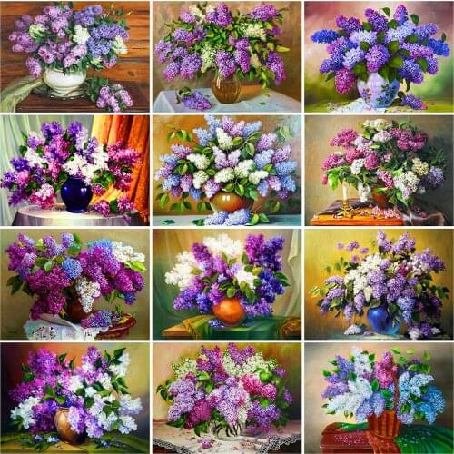 Evershine Diamond Painting Lilac 5D DIY Diamond Embroidery Vase Full Square Round Flower Cross Stitch Rhinestone Picture Crafts