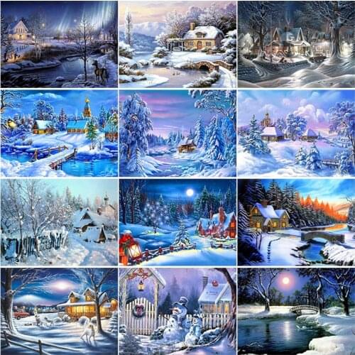 DIY Snow Scenery Painting With Diamonds Mosaic On Sticker Canvas Full Drill Rhinestones Embroidery Photos for Hotel Decoration