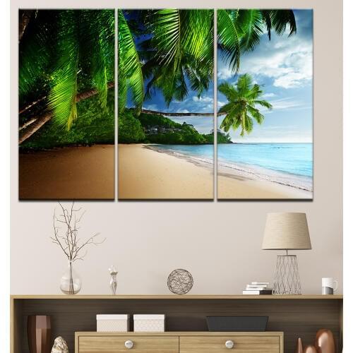 Canvas Prints Paintings Wall Art Posters 3 Pieces Beach Palm Tree Group Seascape Pictures For Living Room Home Decor Framework