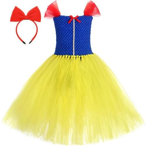Princess Girl Snow White Birthday Costume Cute Baby Girl Yellow Pageant Party Dress With Red Bow Summer Spring Clothes Clothing