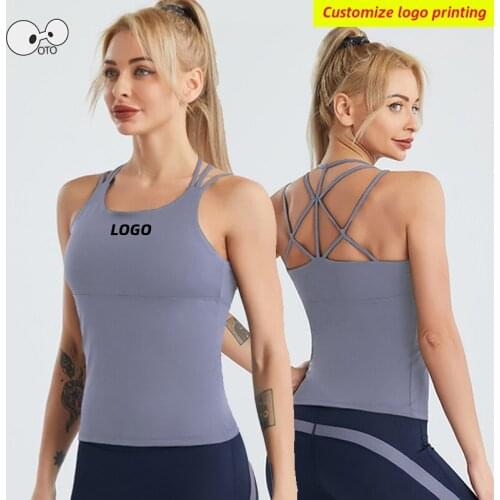 Custom LOGO Multi Strap Cross Back Yoga Vest Women Push Up Sleeveless Running Shirts Gym Fitness Training Sports Bra Tank Top