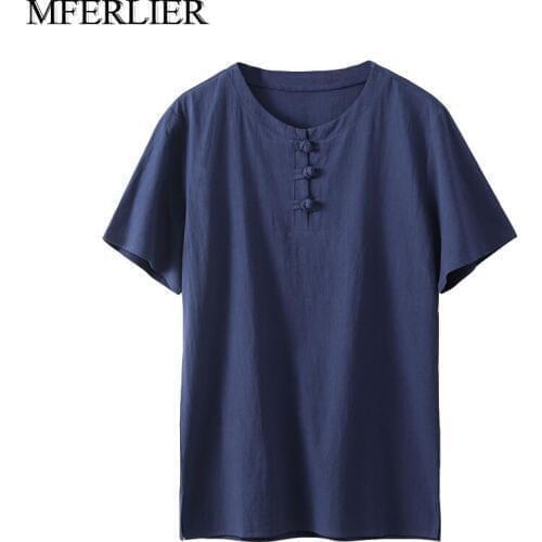 MFERLIER Summer men shirt 5XL 6XL 7XL 8XL 9XL 10XL Bust 157cm plus size linen short sleeve large size shirt men 5 color