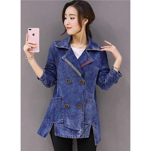 Fashion Spring Autumn Women Plus Size long Jean Jacket Coat Female Slim Windbreaker Woman Casual Windproof Denim Jackets Clothes