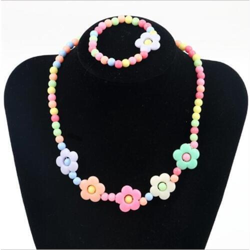 2pcs/set Fashion Flower Kids Jewelry Set for Party Acrylic Necklace and Bracelet Set for Girls Beads Childrens Decorations