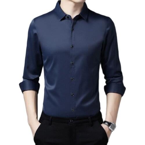 Mens Dress Shirt Solid Long Sleeve Male Cardigan Business Casual Top Korean Vintage Branded Men Clothing 2021 Summer Autumn