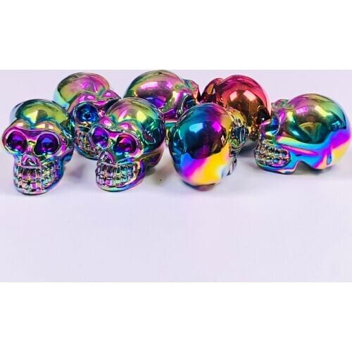 Natural Healing Electroplated metal colour Gemstone Crystal Skull Stone Ornament Carving Crafts for Home Decoration
