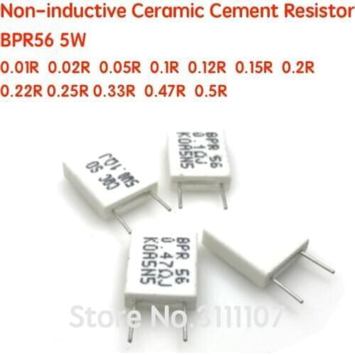 10PCS BPR56 5W 0.01R 0.1 0.15 0.22 0.25 0.33 0.5 ohm Non-inductive Ceramic Cement Resistor 0.1R 0.15R 0.22R 0.25R 0.33R 0.5R