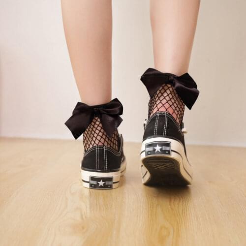 Summer Womens Harajuku Breathable Bowknot Fishnet Socks Sexy Hollow Mesh Socks Ladies Girls Lolita Style Socks