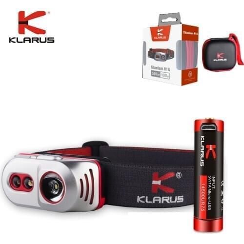 Original KLARUS H1A Titanium Headlight 550LM Cree XP-L V6 Headlamp Rechargeable with USB Rechargeable by 14500 Battery