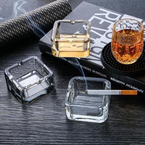 Crystal Glass Ashtray Simple Style Ash Tray Holder Smoking Accessories Household Office Cigarette Container High Quality