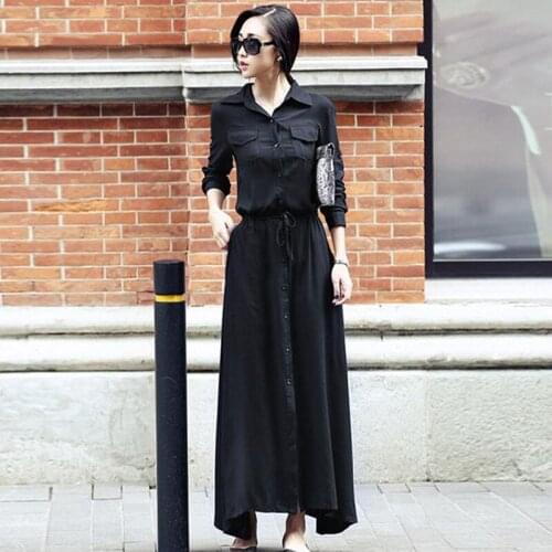 Women Cotton linen Long Sleeve Maxi Dress spring Autumn New Fashion Collar Single-breasted Long Shirt Dresses Women Casual Dress