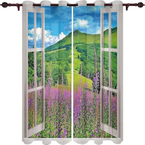 Window Forest Purple Flower Living Room Closet Kitchen Bedroom Translucent Exquisite Curtains