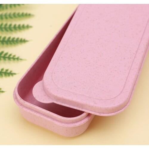 Portable Eco-Friendly Wheat Straw Cutlery Camping Picnic Box Dishware Kitchen Utensils Case