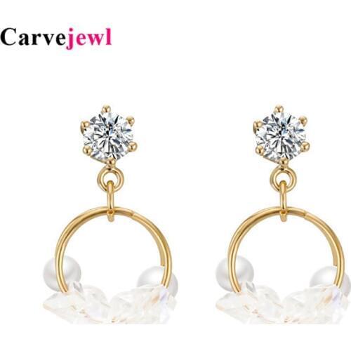 Carvejewl New Korea design drop dangle earrings Cubic Zirconia acrylic beads metal circle charm pendant simulated pearl earrings