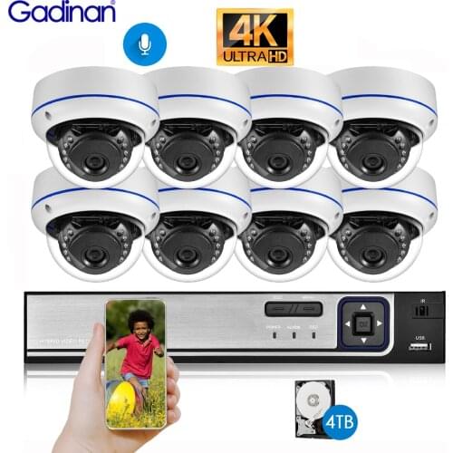 Gadinan 4K 8MP Poe Security Camera System 8CH 4CH CCTV NVR Kit Video Surveillance System Night Vision Set Waterproof Outdoor