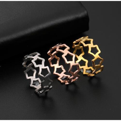 Skyrim Simple Cutout Pentagon Ring Women Elegant Stainless Steel Geometrical Casual Rings Jewelry Love Anniversary Birthday Gift