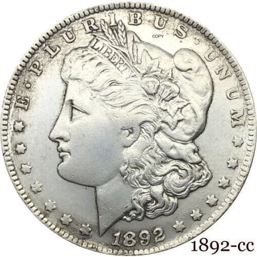 United States Of America 1892 CC Morgan One Dollar US Coin Liberty Cupronickel Silver Plated In God We Trust Copy Coin