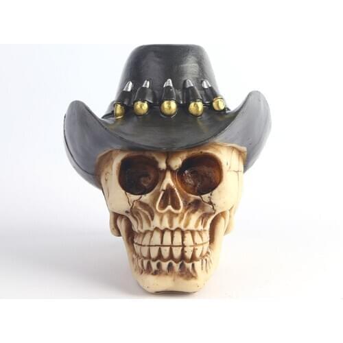 HeyMamba Gothic West cowboy Skull Statue Sculpture Resin The Gunfighter Skull Head Model Halloween Decoration Figurine