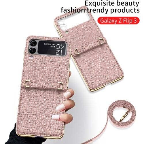 Messenger Bag Case Cosmetic Mirror Chain Mobile Phone Bag Case for Samsung Galaxy Z Flip Case PU Leather Material