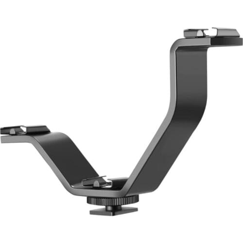Y1AE Triple Hot Shoe Bracket V-shaped Flash Bracket with 1/4 Threaded Interface Camera LED Video Light Monitor Flash Mount
