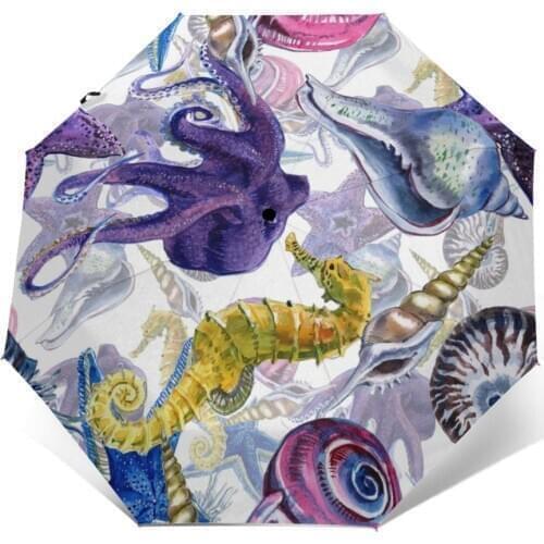 Wind Resistant Folding Automatic Umbrella Women Auto Tropical Underwater Creatures Windproof Umbrellas Rain For Men Parasol