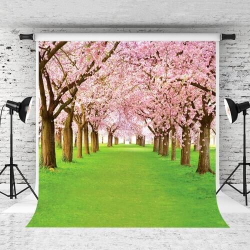 VinylBDS 6.5X10FT Meadow Flowers3D Baby Photography Backdrop Background Pink Flowers Studio Backdrop Green Grass Backdrop