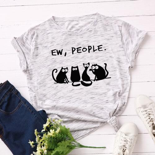 Women Short Sleeve Cotton T-Shirts Cats Graphic Tees Summer Tee Tops for Female Loose Casual Oversized Tee Clothes People Letter