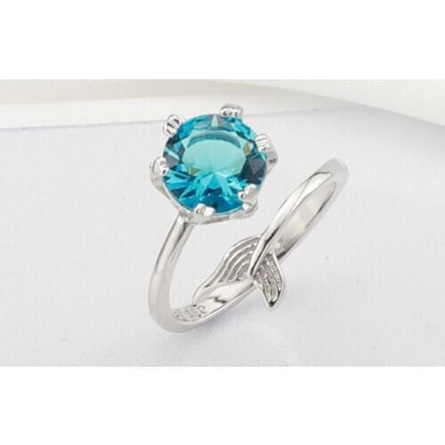 2020 Trend Mermaid Rings Fashion Fish Tail Luxury Blue Zircon Adjustable Opening Jewelry For Statement Women Wedding Engagement