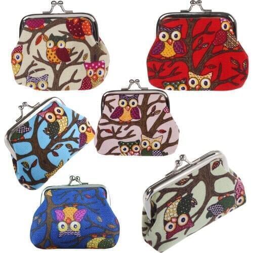 Womens Owl Printed Coin Purse Wallet Canvas Pouch Money Bag