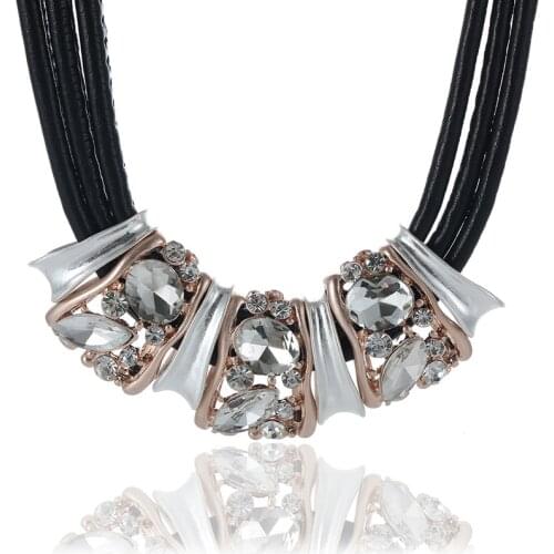 ELOYHI Women Necklace Geometric Big Glass Top Quality Double Collar Leather Choker For Lady Punk Trendy Neckalce&Pendants Gift