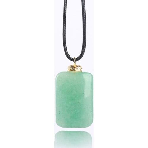 Koraba Natural Green Jade Stone Crystal Ladies Pendant Necklace, Gem Birthstone with Leather Cord for Women Mens Necklace