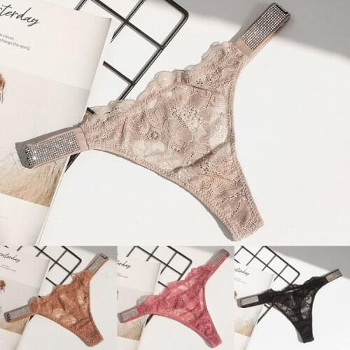 1PC/Women Fashion Nylon Thong Rhinestones Cotton Panties Lace Shorts Low Waist Fitness Sexy