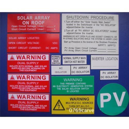 100 sets(15 pcs/set) = 1 lot High quality Solar Warning Label, ABS PV Labels, Solar Label kits