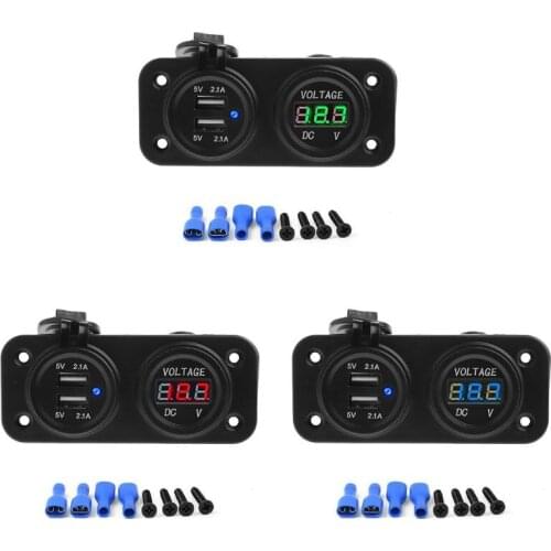 2-In-1 Dual USB Socket + LED Digital Display Voltmeter Mount Car Charger Adapter