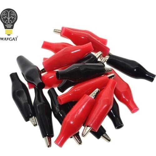 20pcs/lot 28MM Metal Alligator Clip G98 Crocodile Electrical Clamp for Testing Probe Meter Black and Red with Plastic Boot