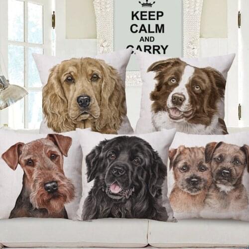 Airedale Terrier Border Collie Brindle Boxer Sheepdog Dogs Poster Cushion Cover Pillow Case For Home Sofa Couch Decoration