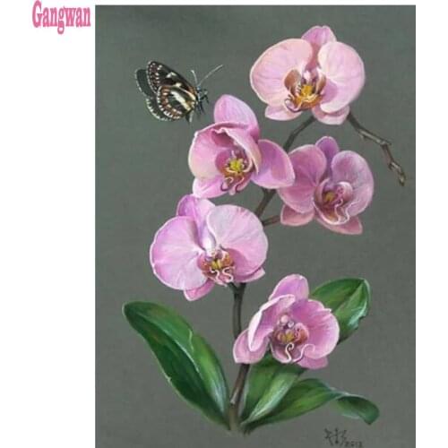 DIY diamond painting cross stitch orchid butterfly wall painting full square or round drill diamond embroidery sale still life