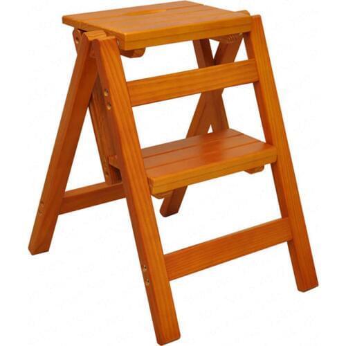 B Household multi function folding ladder stool solid wood ladder ascending platform step stool dual purpose rack stair chair