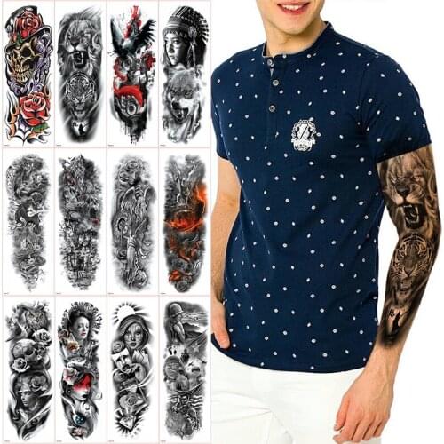 Large Temporary Tattoo Stickers full Arm Sleeve Tattoo Sketch Lion Tiger Waterproof Wild Fierce Animal Men Birds Totem Tattoos