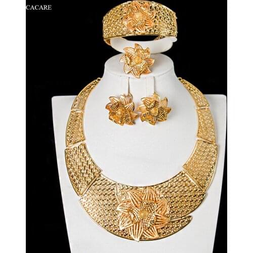 CACARE Luxury Jewelry Sets Women Party 2020 CHEAP Big Dubai Jewelry Set Gold Colorful Drop Earrings Necklace Set F0287 Statement