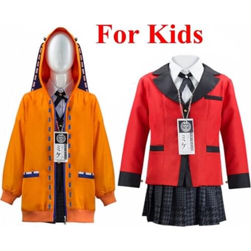 Kids Girls Anime Kakegurui Cosplay Costume Jabami Yumeko Yomoduki Runa JK School Uniform Wig Outfit Set Halloween Party Suit