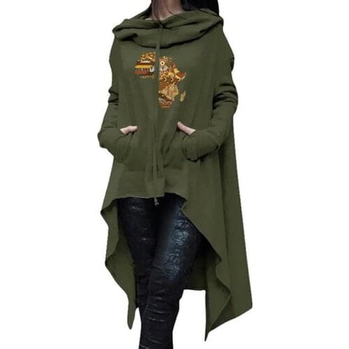 Personalized Printing Design Print Long Irregular Hoodies For Women Tops Women Sweatshirt Femmes Clothings Corduroy Cotton Youth