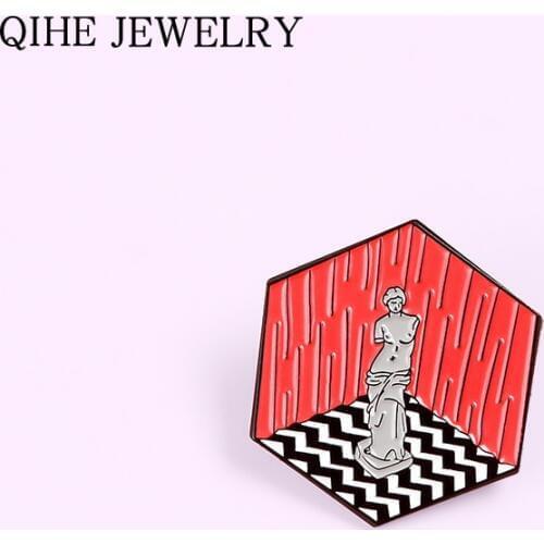 Art Statue Exhibition Enamel pin Hexagon Brooch Custom Alloy Badge Backpack Lapel Pins Fashion Art Jewelry Gift for Women Men