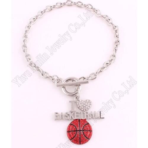 Fashoin rhodium plated with sparkling crystals I LOVE BASKETBALL charm bracelet