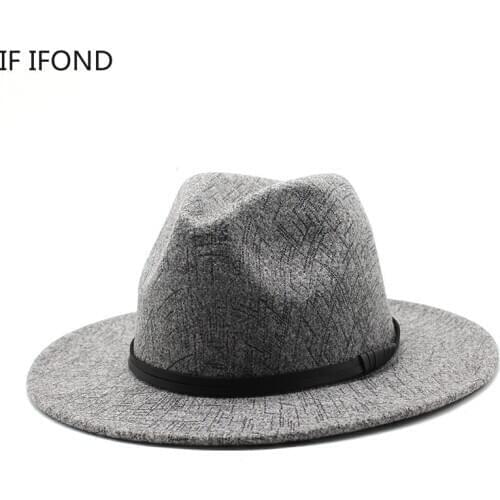 Wool Jazz Hat with Belt Men Women Wide Brim Felt Fedora with Belt Vintage Panama Trilby Cap
