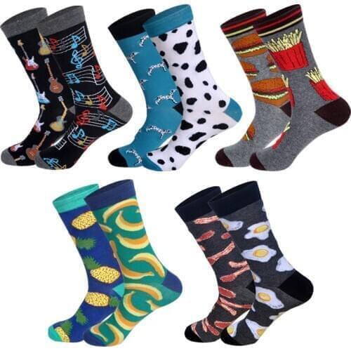 Downstairs AB Matching Socks Unisex Different Design Combinations Funny Cotton Long Women Men Happy Calcetines Gifts for Lovers