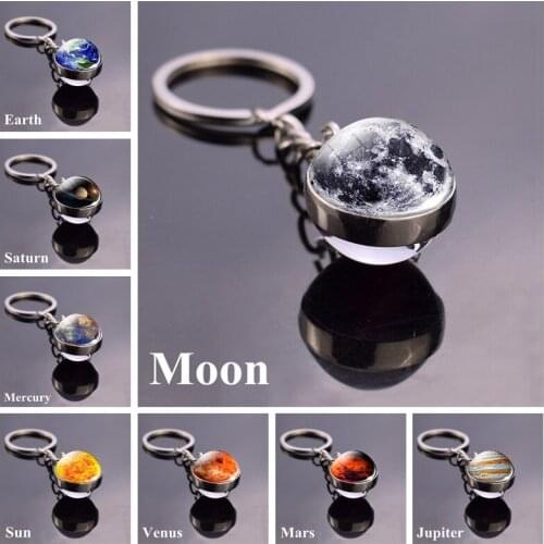Individual Design Solar System Planet Galaxy Nebula Space Moon Earth Sun Mars Art Picture Double Side Glass Ball Car Key Chain