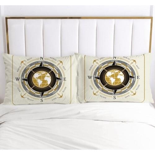 2 PCS 3D Printed Navigation Big Compass 100% Polyester Pillowcase Printed Home Decorative Pillowcase Decoraion Bedclothes