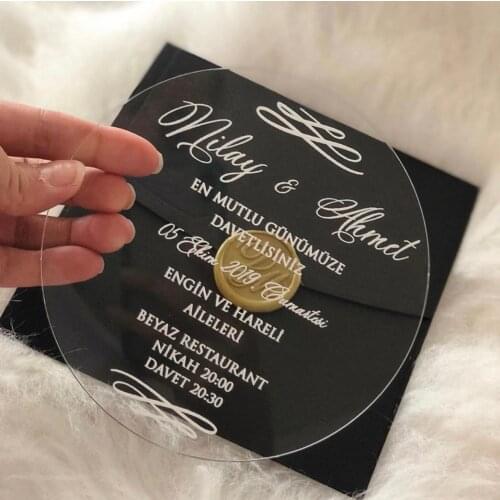 Round Clear transparent invitation ,50 pcs