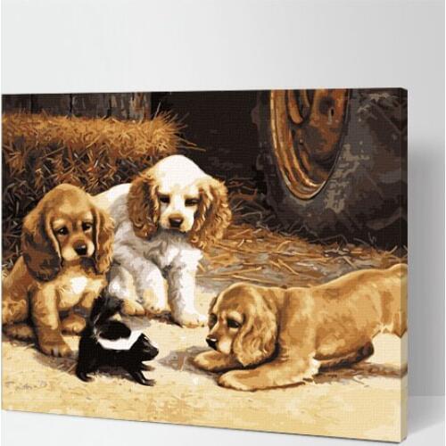 MaHuaf-X018 four Dogs funny 40x50cm Framed DIY oil painting by numbers digital coloring by number on canvas hand painted